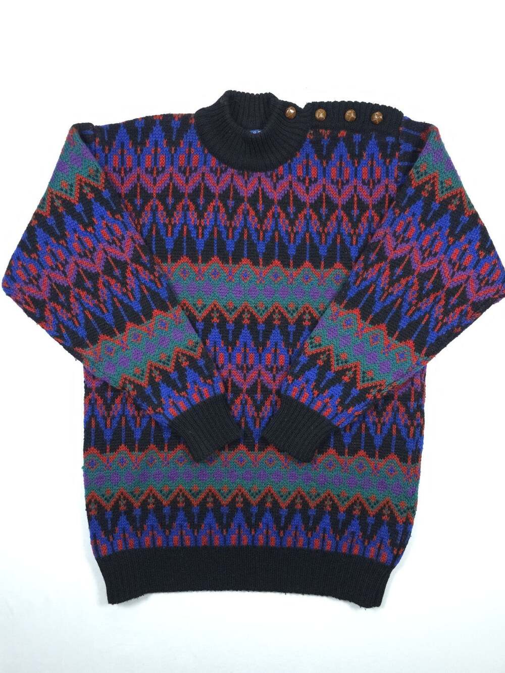 VTG Tommy Hilfiger Wool Sweater 80s 90s Fair Isle Geometric Cosby Button Men's S